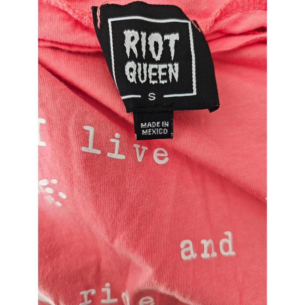 Women's Riot Queen Crop Top Pink Size Small Skeletons Skateboarding Live To Ride - Picture 2 of 14